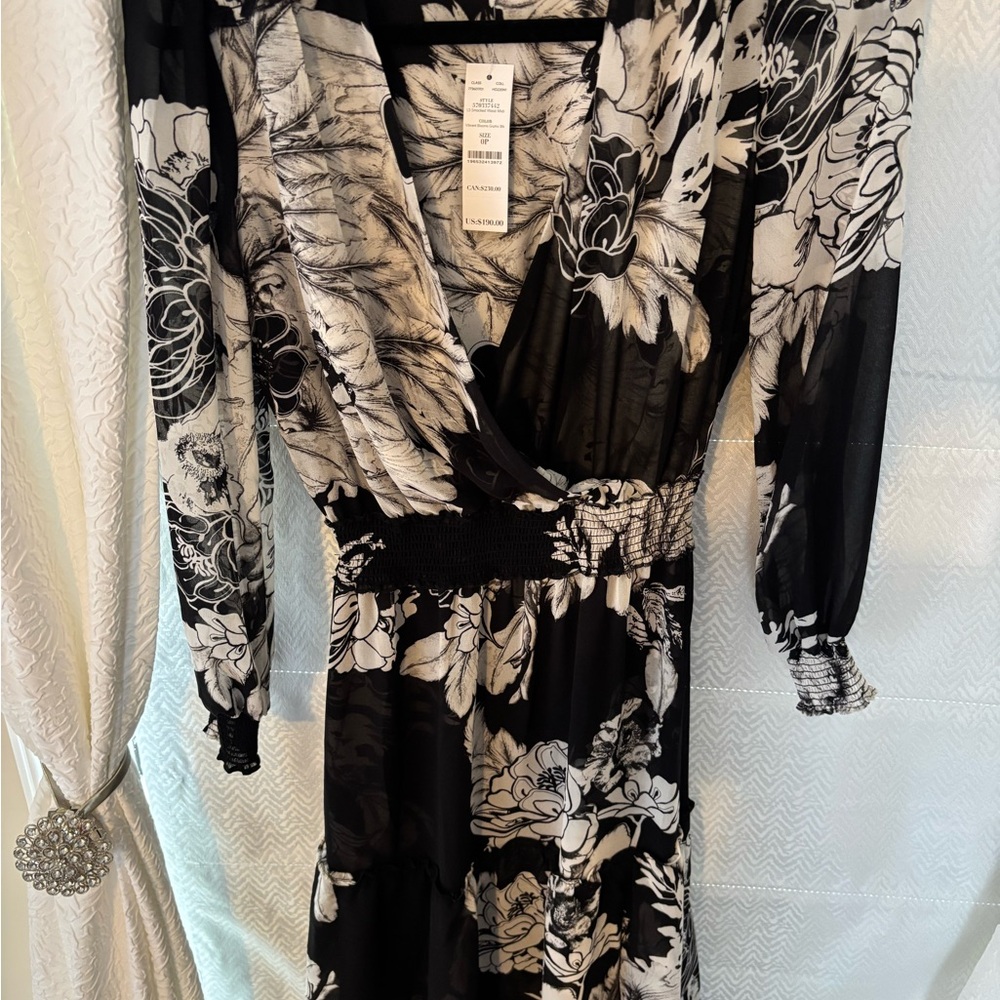 Elegant Black and White Floral Dress